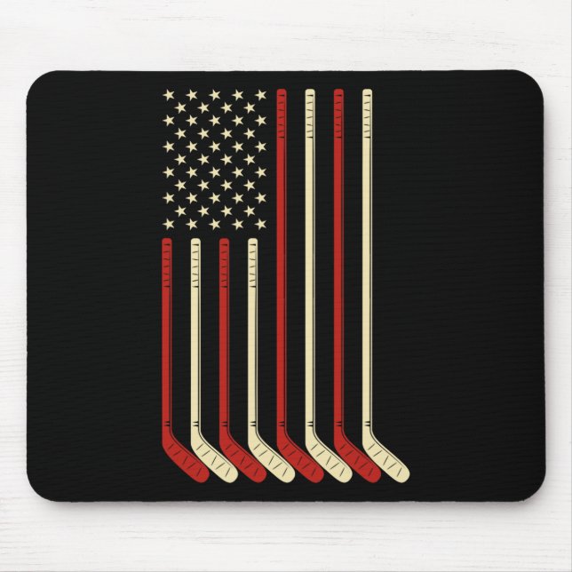 Hockey Goalie Gift Usa Flag Hockey Stick Ice Hocke Mousepad (Vorne)