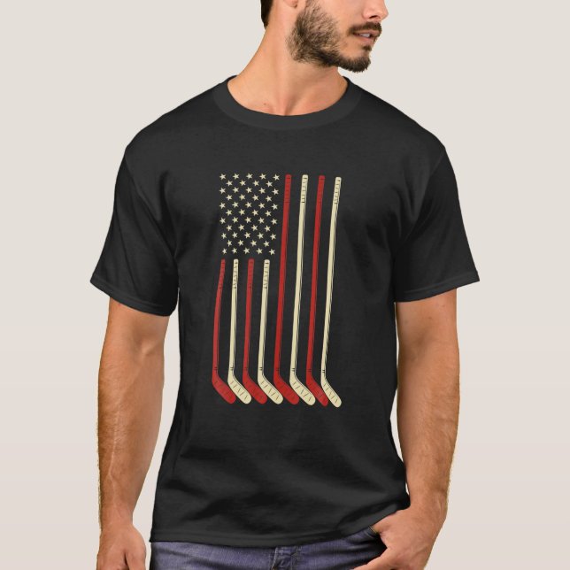 Hockey Goalie Gift USA Flag Hockey Stick Ice Hocke T-Shirt (Vorderseite)