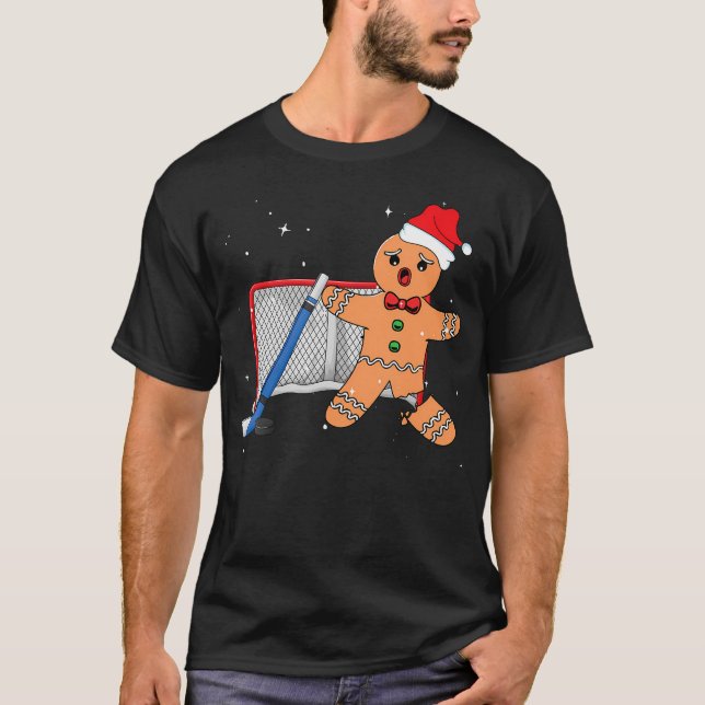 Hockey Goalie Gingerbread Goalkeeper Funny Christm T-Shirt (Vorderseite)