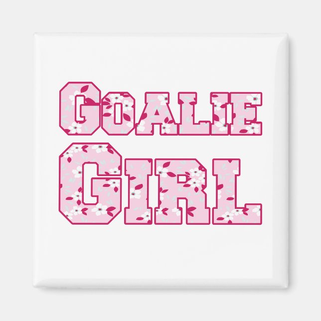 Hockey Goalie Girl Pink Floral Magnet (Vorne)