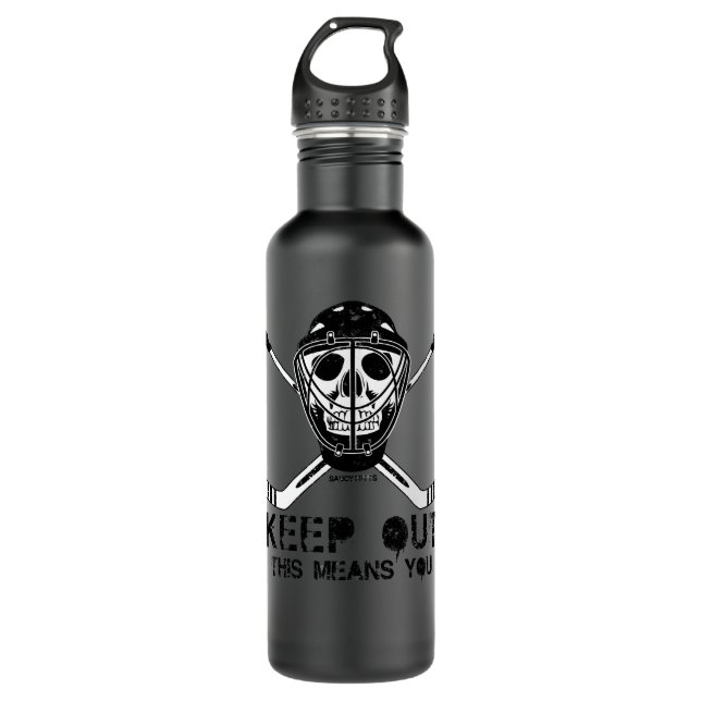 Hockey Goalie Hockey Skull Behalt Out 607 Spieler Edelstahlflasche (Vorderseite)