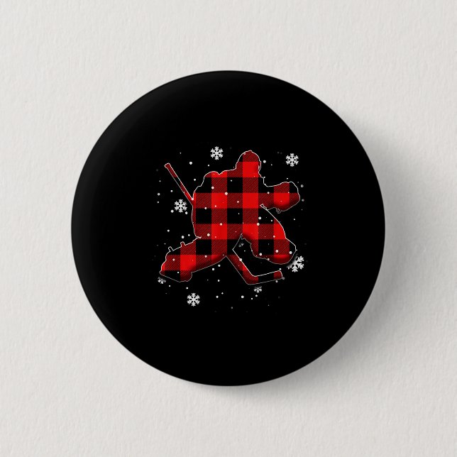Hockey Goalie Plaid Christmas  Button (Vorderseite)