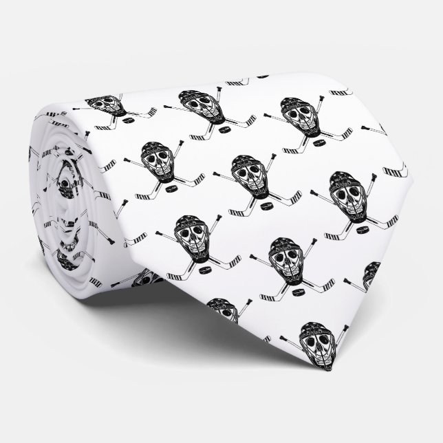 Hockey Goalie Skull and Sticks Tie Krawatte (Gerollt)
