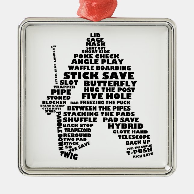 Hockey Goalie Text Art Silbernes Ornament (Vorne)
