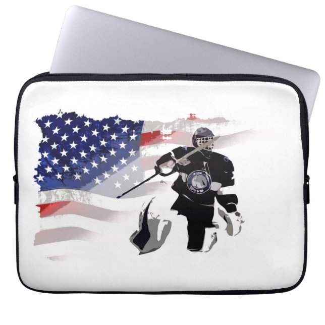 Hockey Goalie und US-Flagge Laptopschutzhülle (Vorderseite)