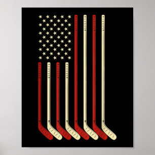 Hockey Goalie USA Flag Hockey Stick Eishockey Poster