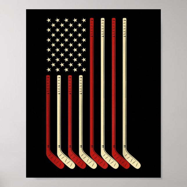 Hockey Goalie USA Flag Hockey Stick Eishockey Poster (Vorne)