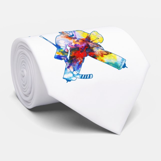 Hockey Goalie Watercolor farbenfroh machen Krawatte (Gerollt)