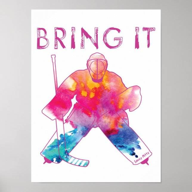 Hockey Goalie Watercolor Pink Girls Poster (Vorne)