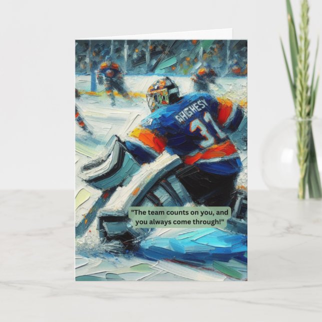 Hockey Grußkarte Goalie letzte Linie der Verteidig Karte (Vorderseite)