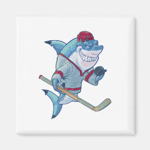 Hockey-Hai Mit Stock Helm Puck Lustige Haie L Magnet