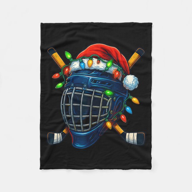 Hockey Helmet Christmas Lights Santa Hat Design Xm Fleecedecke (Vorderseite)