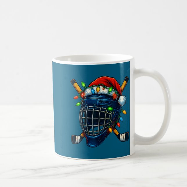 Hockey Helmet Christmas Lights Santa Hat Design Xm Kaffeetasse (Rechts)