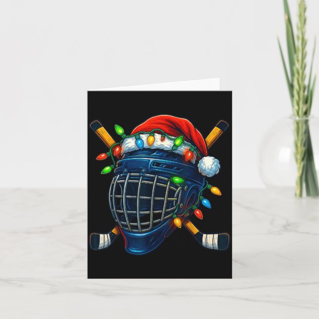 Hockey Helmet Christmas Lights Santa Hat Design Xm Karte (Vorderseite)