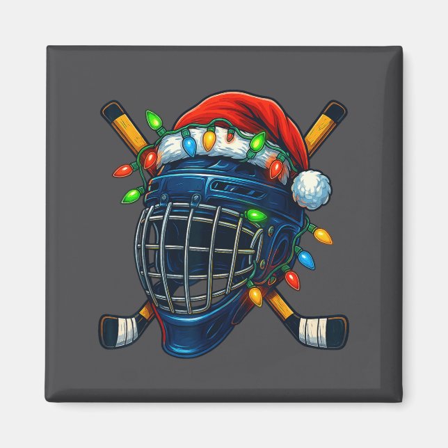 Hockey Helmet Christmas Lights Santa Hat Design Xm Magnet (Vorne)