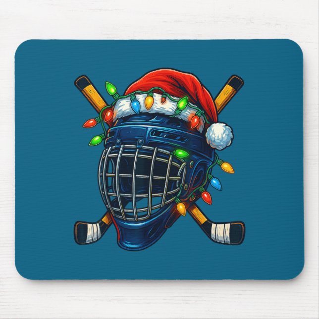 Hockey Helmet Christmas Lights Santa Hat Design Xm Mousepad (Vorne)