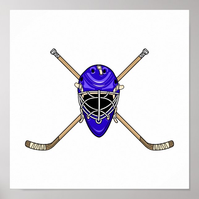 Hockey Helmet & Cross Sticks Blue Poster (Vorne)