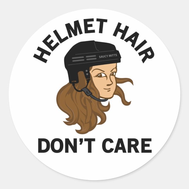Hockey Helmet Hair Keine Sorge Brünett Runder Aufkleber (Vorderseite)
