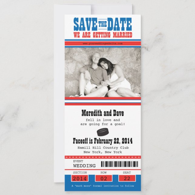 Hockey-Hochzeit Sichern Sie das Datum Save The Date (Vorderseite)