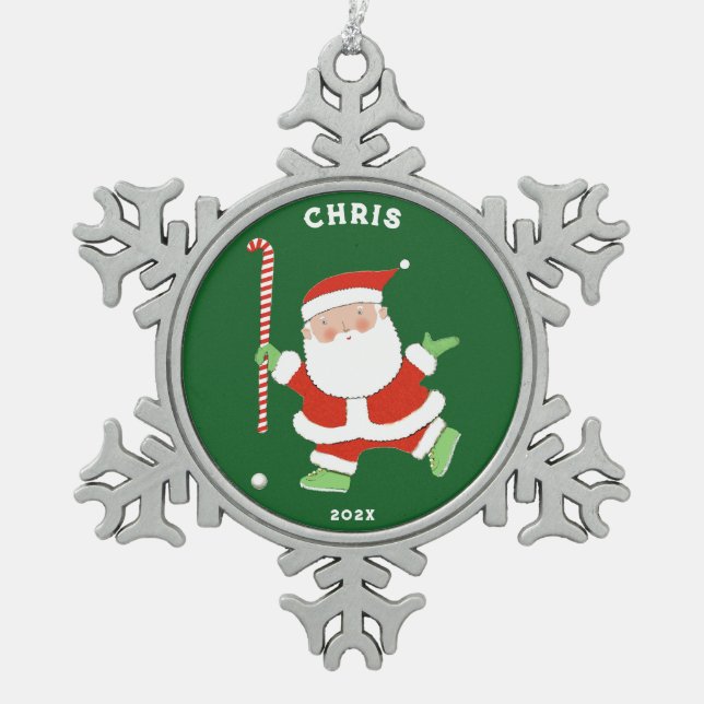 Hockey Holiday-Geschenk Schneeflocken Zinn-Ornament (Vorderseite)