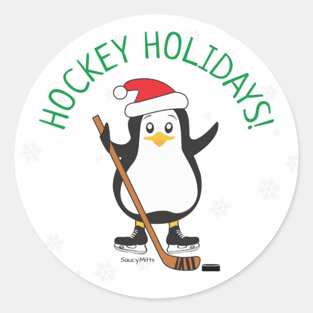 Hockey Holidays Hockey Penguin Weihnachten Runder Aufkleber (Vorderseite)
