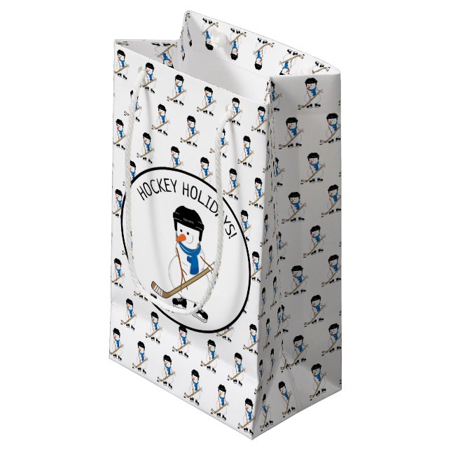 Hockey Holidays Hockey Snowman Kleine Geschenktasc Kleine Geschenktüte (Vorderseite Schrägansicht)