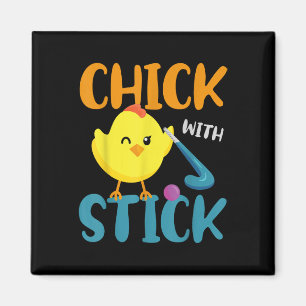 Hockey-Huhn-Hühnchen mit Stock Magnet
