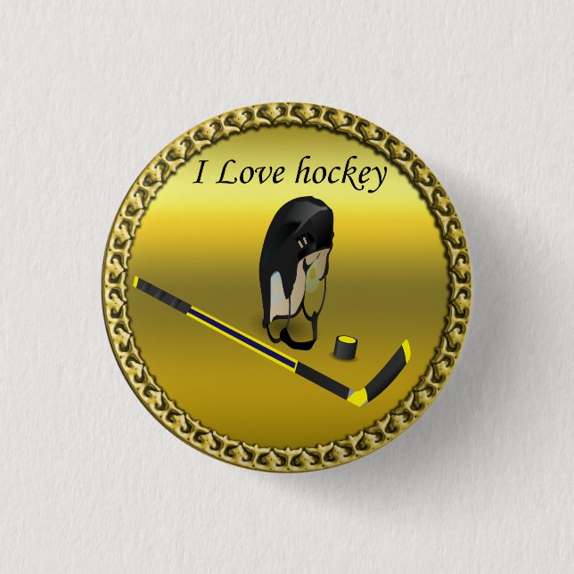 Hockey-I-Liebe mit Stick und Helm Button (Vorderseite)