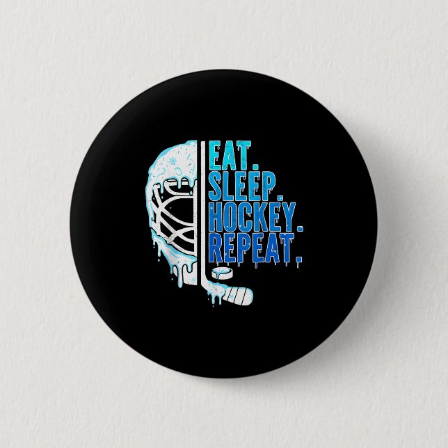 Hockey Ice Cream Drip Eat Sleep Hockey Repeat Boys Button (Vorderseite)