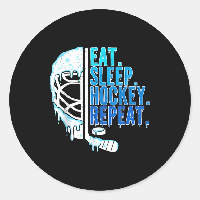 Hockey Ice Cream Drip Eat Sleep Hockey Repeat Boys Runder Aufkleber (Vorderseite)