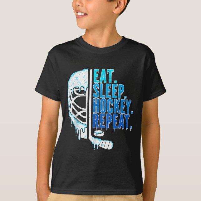 Hockey Ice Cream Drip Eat Sleep Hockey Repeat Boys T-Shirt (Vorderseite)