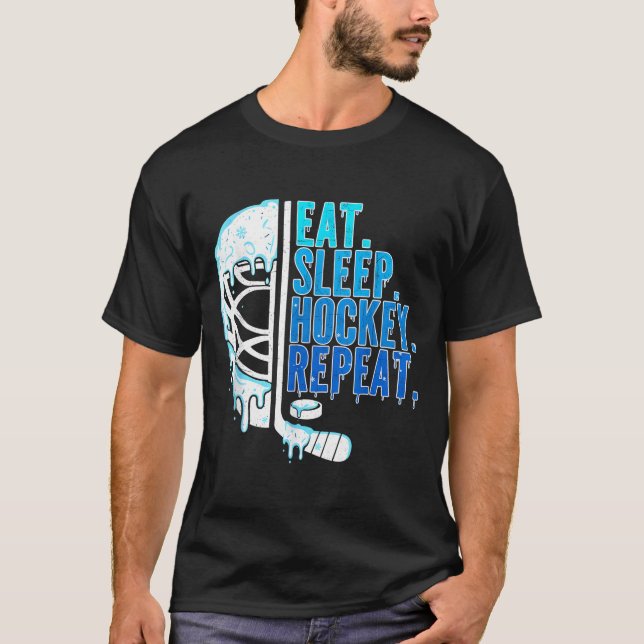 Hockey Ice Cream Drip Eat Sleep Hockey Repeat Boys T-Shirt (Vorderseite)