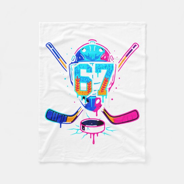 Hockey Ice Cream Drip Number 67 Player 67th Birthd Fleecedecke (Vorderseite)