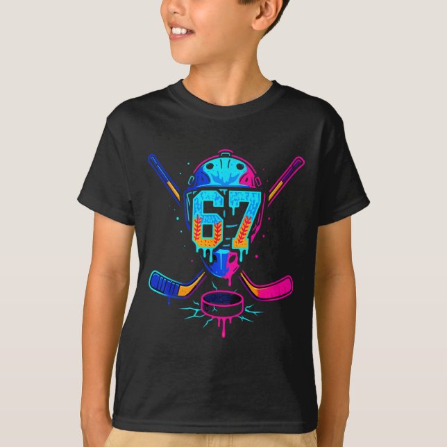 Hockey Ice Cream Drip Number 67 Player 67th Birthd T-Shirt (Vorderseite)