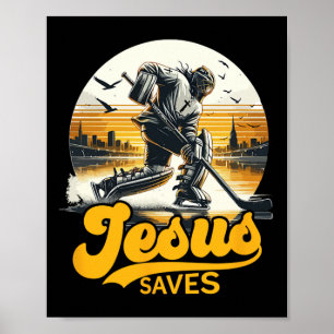 Hockey Jesus rettet Vintage-Sportfan Christ Glaube Poster