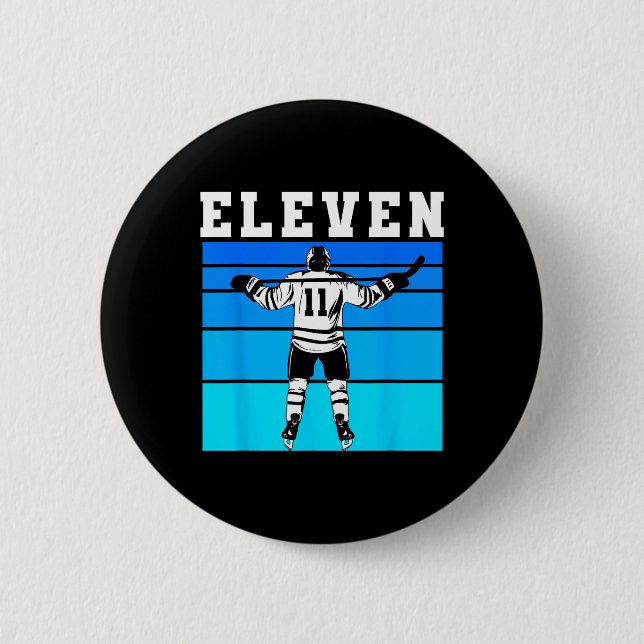 Hockey-Junge 11. Geburtstag Elf Eishockey-Geburtst Button (Vorderseite)