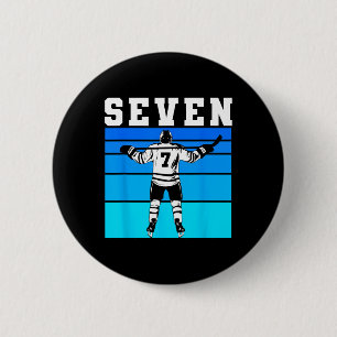 Hockey-Junge 7. Geburtstag Sieben Eishockey-Geburt Button