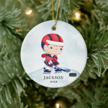 Hockey-Junge personalisierter Weihnachts-Keramik-S