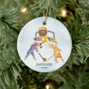 Hockey-Junge personalisiertes Weihnachten Keramik Ornament