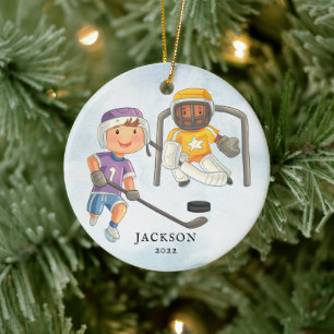 Hockey-Junge personalisiertes Weihnachten Keramik Ornament