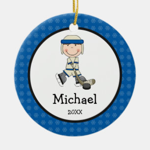 Hockey-Junge scherzt personalisiertes Weihnachten Keramik Ornament