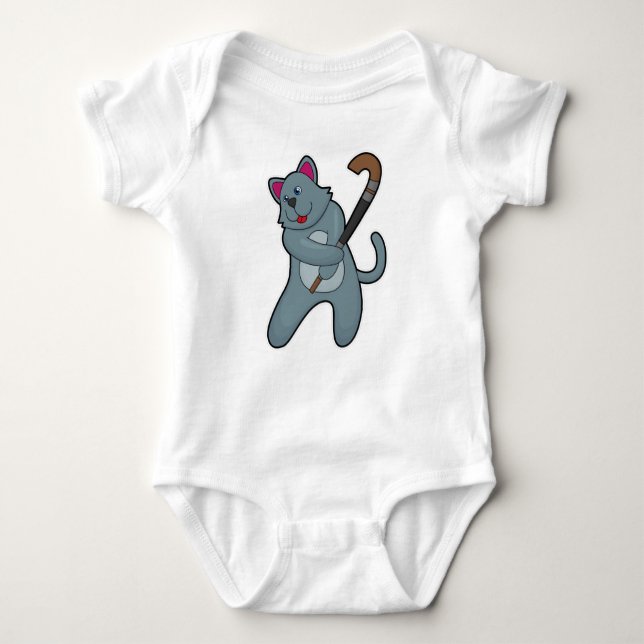 Hockey-Katze mit Hockeystick Baby Strampler (Vorderseite)