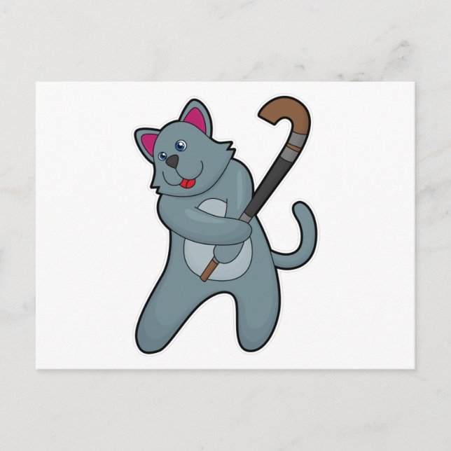 Hockey-Katze mit Hockeystick Postkarte (Vorderseite)