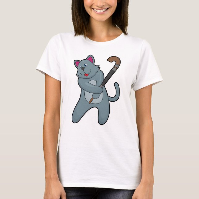 Hockey-Katze mit Hockeystick T-Shirt (Vorderseite)