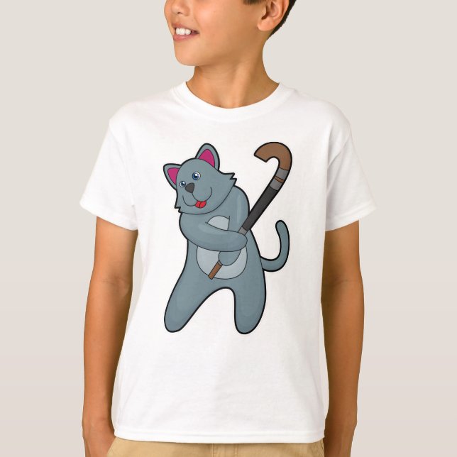 Hockey-Katze mit Hockeystick T-Shirt (Vorderseite)