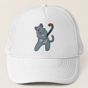 Hockey-Katze mit Hockeystick Truckerkappe
