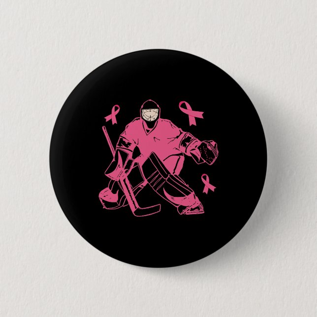 Hockey Keeper Pink Ribbon Brustkrebs-Bewusstsein Button (Vorderseite)