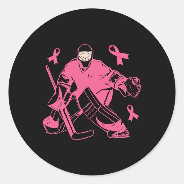 Hockey Keeper Pink Ribbon Brustkrebs-Bewusstsein Runder Aufkleber (Vorderseite)