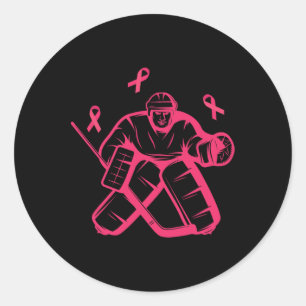 Hockey Keeper Pink Ribbon Brustkrebs-Bewusstsein Runder Aufkleber