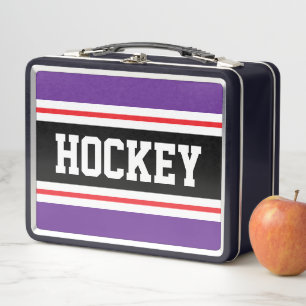 HOCKEY Königlich Violett Schwarz Weiß Rot Rennstre Metall Brotdose